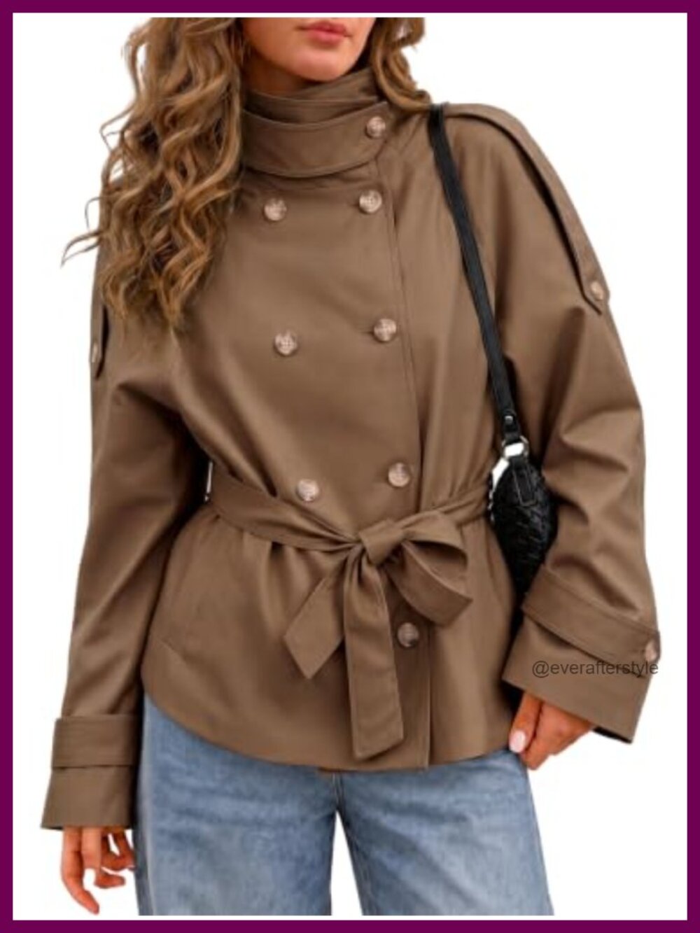Short Trench Coat Double Breasted Belted Fall Jacket